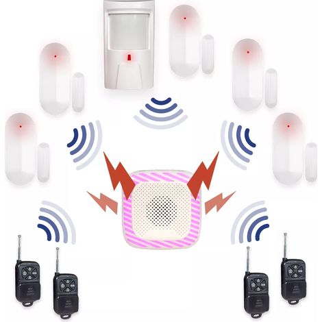 Alarme appartement sans fil - 1x PIR + 5x Détecteur d'ouverture porte / fenêtre et 4x Télécommande (HY) (1/5)