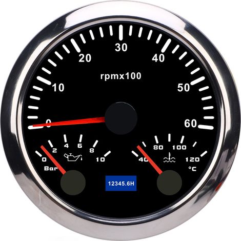 Fabater Poldoly 3-3/8-ACHOMOTER avec la Pression D'huile et le Compteur de Température de L'eau pour un Cartouche de Tracteur de Camion, Construction de Métaux (Cadromine à cadran noir CX8285) (1/5)