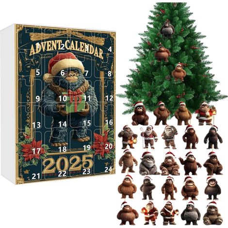 2025 Calendrier De L Avent Ornement 2D Acrylique Singe Décoration 24 Jours Pendentif De L Avent Singe Pour Adultes Cadeaux De Fête Arbre De Noël Rétroviseur Voiture Mur (1/5)