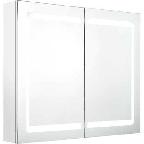 Armoire de salle de bain à miroir LED Blanc brillant 80x12x68cm (1/5)