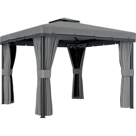 avillon ca. 3x3m Wasserabweisend Stabil Winterfest Gartenpavillon mit Doppeldach Reißverschluss-Moskitonetze