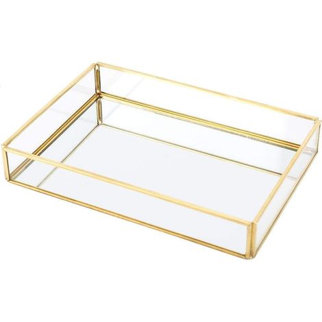 Rechteckiges Tablett aus goldfarbenem Spiegelglas – zur Aufbewahrung von Parfums/Schmuck – goldene Eleganz – Dekoration für den Schminktisch