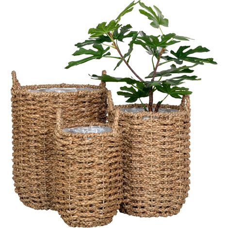 Cache-pot en jonc de mer avec anses (lot de 3) (1/3)