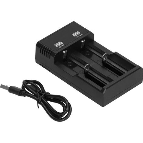 Chargeur universel USB 2 baies avec charge rapide et voyant pour batteries lithium 18500 26650 (1/5)