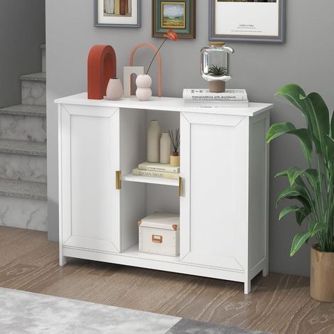 Buffet de Cuisine, Placard de Cuisine, Commode de Cuisine, Meuble de Cuisine avec Espace Ouvert, Buffet de Cuisine en Bois, 30 x 100 x 78 cm, Blanc intégral (1/5)