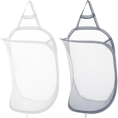 Panier à linge mural, panier de rangement pliable en filet Panier à linge en filet escamotable Convient pour la maison,l'hôtel, les voyages,le camping, la salle de bain (blanc,gris) (1/5)