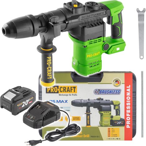 Procraft PHA50-1B-C Akku Bohrhammer 20 V 7 J SDS max Brushless + 1x Akku 8,0 Ah + Ladegerät + Koffer