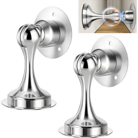 2 Pièces Bloc Porte Magnétiques, Butée de porte en Acier Inoxydable, Bloque Porte Sans Percer, Butoir Porte Mural Door Stopper, Convient