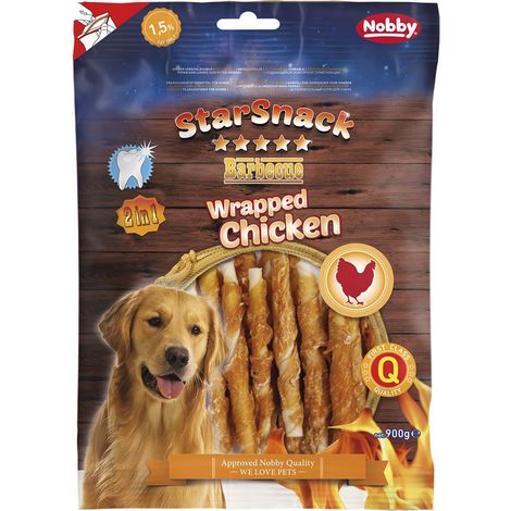 Nobby – Snack à mâcher pour petits chiens StarSnack Barbecue Wrapped Chicken XS – 70 g, 68,5 % de poulet