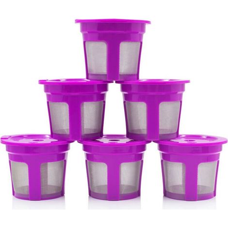 Set mit 6 wiederbefüllbaren K-Cup-Kaffeefilterkapseln, kompatibel mit den Kaffeemaschinen der Serien Keurig 2.0 K200, K300, K400, K500 und K600 (Lila)
