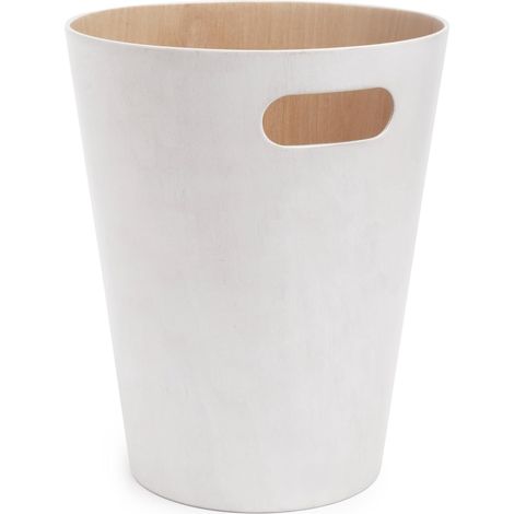 Cestino per rifiuti moderno in legno Woodrow con capacità di 7 litri per bagno, ufficio e altro. Faggio comune. Bianco/Naturale.