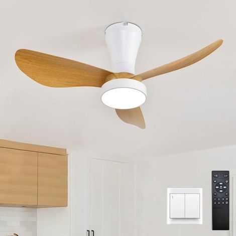 82cm Ventilateur de Plafond avec Lumière et Télécommande Silencieux DC Ventilateur Plafonnier écoénergétique Aspect Bois LED Dimmable Réversible pour Chambre Cuisine Salon, Blanc (1/5)