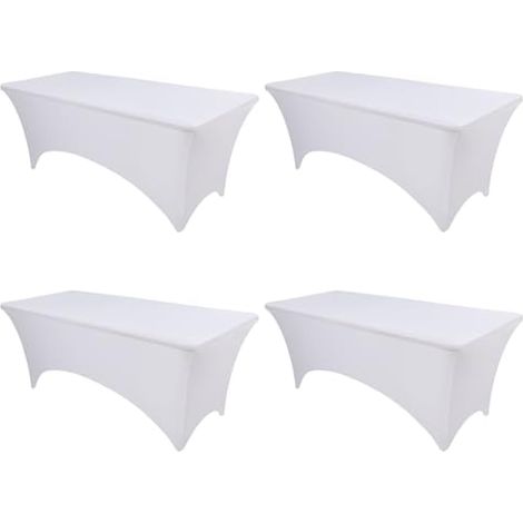 OutdoorLines 4 Pieces White Spandex Table Cover for 6 Feet Rectangle Table - Elastic Massage Bed Fitted Table Cloth, Stretch Wrinkle Free Patio Table Covers for Party, Wedding and Birthday (1/5)