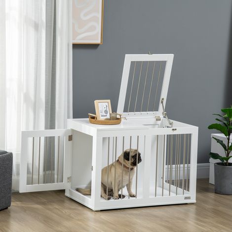 Cage pour chien avec 2 portes - maille en acier - verrouillable - cage pour chien - 80 cm x 50 cm x 56,5 cm - blanc + argent - Idéal