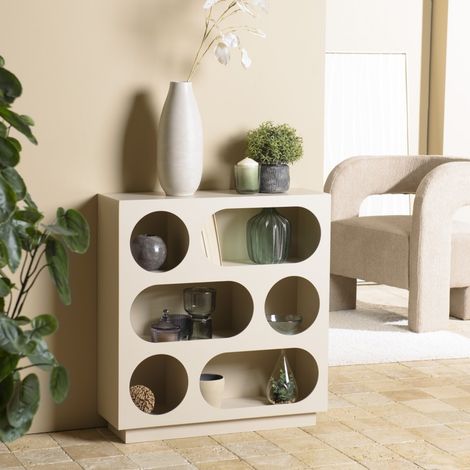 AGATHE - Buffet 70x23cm 6 niches en bois peint beige (1/5)