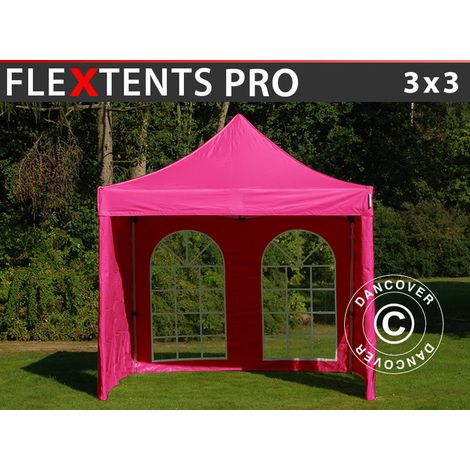Pop up gazebo FleXtents PRO 3x3 m Pink, incl. 4 sidewalls