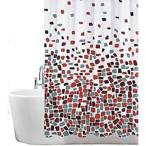 Ensemble de rideau de douche anti-moisissure, motif mosaïque rouge, 180 x 180 cm (1/5)