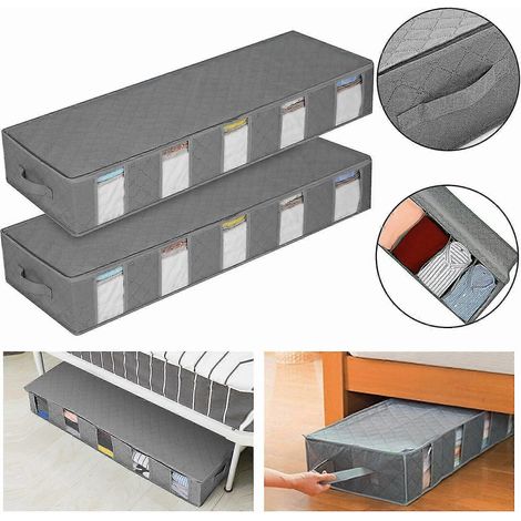 Sac de rangement sous le lit, boîte à vêtements, organisateur sous le lit, conteneur à vêtements-2Pcs-Gray (1/2)
