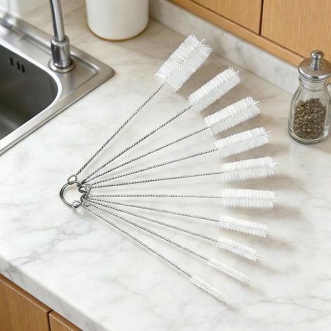 Lot de 10 brosses de nettoyage de tuyaux en acier inoxydable - Embout étroit et flexible - Convient aux pailles, bouteilles, embouts et espaces confinés - Outils de nettoyage ménagers réutilisables - (1/5)