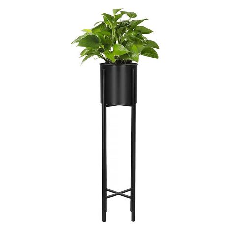 Espositore per fiori in metallo nero con vaso, altezza 74 cm (1/5)