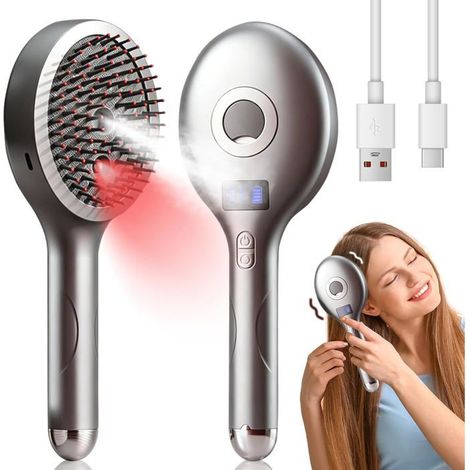 Ecleanfy - Brosse à Vapeur Lissante, Appareil de massage électrique 3 en 1 pour cuir chevelu avec 4 modes de massage, pulvérisateur, Gris (1/5)