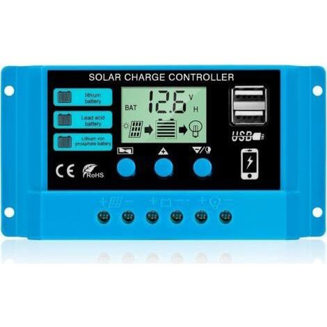 Contrôleur de Charge 30A 12V/24V Régulateur de Charge Panneau Solaire Intelligent avec écran LCD et Port 5V/3A USB Convient à Différents Types de Batteries Facile à Utiliser (1/5)