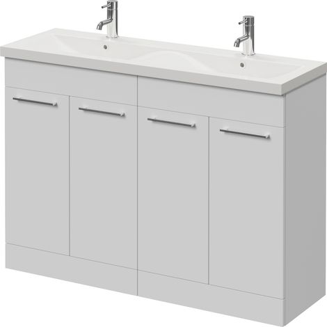 Napoli 390 Gloss White 1200mm 4 Door Vanity Unit with Double Glide Basins - 1200mm - Chrome 160mm Handle