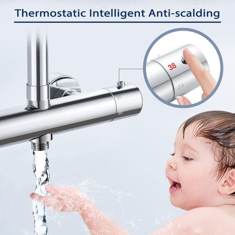 ZOLGINAH Mitigeur Douche Thermostatique 2 Sorties, Robinet Thermostatique de Douche en laiton, Mitigeur Douche Double Sortie haut G3/4 BSP (26.4 mm) + bas G1/2" BSP (21 mm) (1/5)
