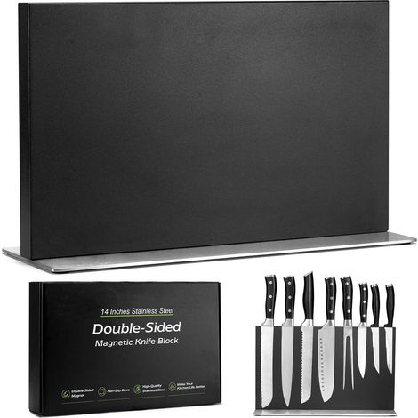 Large Magnetic Knife Holder, Double-Sided Magnetic Knife Holder, Stainless Steel Magnetic Knife Holder, Safe and Space-Saving Kitchen Knife Rack (35 cm, Black) (1/5)