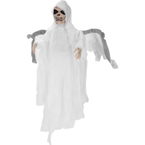 Décor Halloween Fantôme Suspendu avec Ailes Mobiles et Yeux Rouges Lumineux - Capteur Sonore - Hauteur 58 cm - 1 Pièce (1/5)