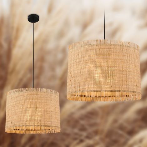 Lampada a sospensione Briloner Borra, paralume in paglia, stile boho, attacco E27, naturale, Ø40 x 128 cm (1/5)