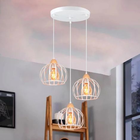 Lampe Suspension - - Vintage - Métal et Bois - E27 - 3 Ampoules Max 60W (1/5)