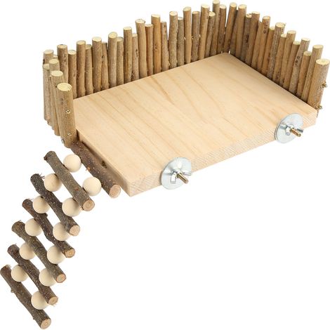Plateforme d'escalade en bois pour hamster, jouet à mâcher, aire de jeux pour petits animaux avec clôture pour planeur de sucre et ours doré, type à vis (1/5)