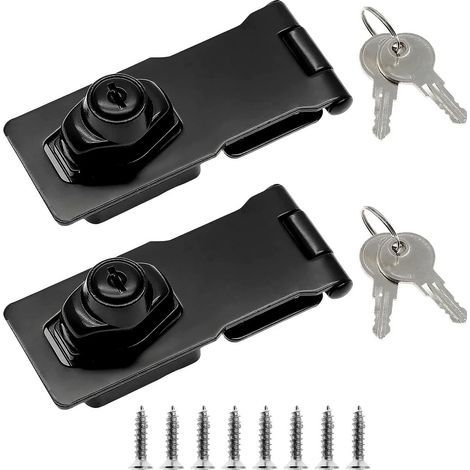 Satz mit 2 Schlossschellen à 6,3 cm mit Schlüssel, Edelstahl-Schlossriegel mit Drehknopf für kleine Tür, schwarz (1/5)