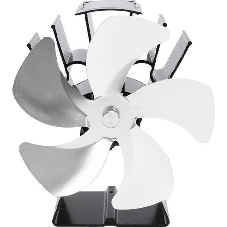Ventilateur de poêle à bois 5 pales cheminée Base trapézoïdale verticale alimenté par la chaleur Circulation chaude Portable thermique pour la maison Camp argent (1/5)
