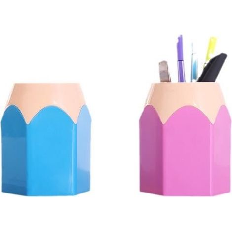 Pot à crayons en forme de crayon de couleur Porte Stylo de Bureau, Vases,organisateur de pinceaux maquillage,(Blue, rose (1/4)