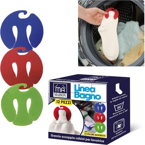 MA MAISON SET 12 GANCI ACCOPPIA CALZINI PER LAVATRICE E ASCIUGATRICE COLORI ASSORTITI