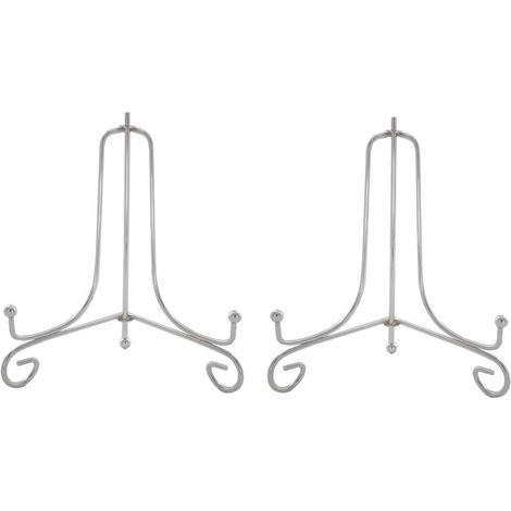 (Lot de 2) Présentoir chevalet en fer argenté de 15 cm pour assiettes, présentoir pour cadres photo, livres de cuisine, assiettes décoratives