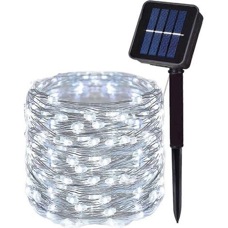 Guirlande lumineuse solaire d'extérieur à LED fil de cuivre 7 m 50 LED blanche idéale pour jardin terrasse ou fête - 1 pièce (1/5)