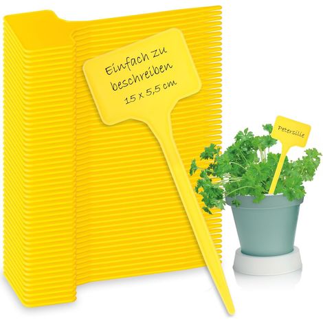 50 étiquettes pour plantes - Étiquettes de jardin à insérer - Bouchons de repiquage - Bouchons de croissance 15 cm (50 pièces - Jaune - 15 cm) (1/5)