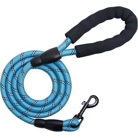 Laisse pour chien de 2 m avec poignée rembourrée noire confortable, corde réfléchissante robuste de 1,27 cm et crochet pivotant à 360° pour la marche, la course et l'entraînement, bleue (1/5)