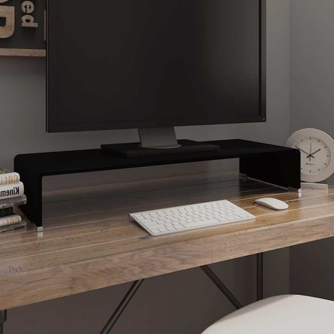 vidaXL Mobile/Rialzo Porta TV in Vetro Nero 80x30x13 cm