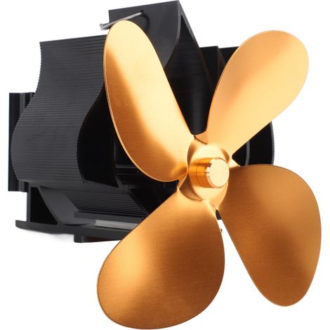 Ventilateur mural pour cheminée, 4 pales, alimenté par la chaleur, pour poêle à bois et foyer à bûches, couleur or (1/5)
