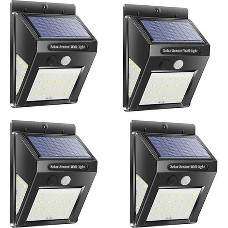 Juego de 4 luces solares exteriores impermeables de 40 LED con 3 modos y sensor de movimiento PIR para jardín.