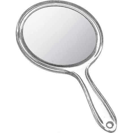 Miroir à main double face, grossissement 1x/2x, avec poignée, transparent, forme arrondie, idéal pour le maquillage. (1/4)