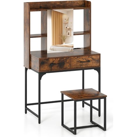 Toeletta con specchio e sgabello 80 x 50 x 138 cm spazio organizzato stazione di ricarica design moderno legno ingegnerizzato marrone 200011865