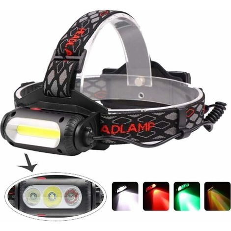 Wiederaufladbare Stirnlampe, leistungsstarke 1000 Lumen COB-LED-Stirnlampe mit rotem/grünem/weißem Licht zum Angeln, Campen, Wandern, Nachtsicht (3 Lichtfarben),
