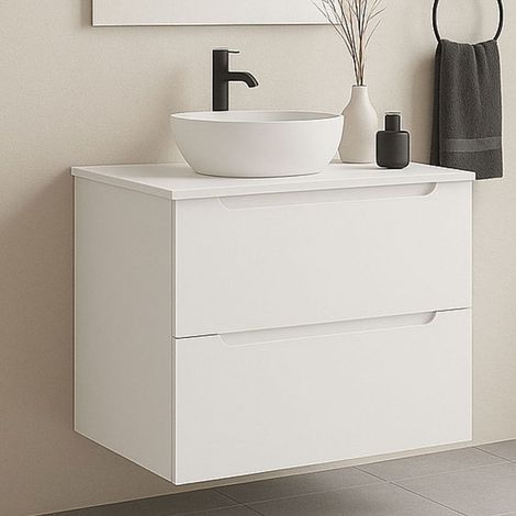 Kibath Mueble de baño con Lavabo VICTORIA 60x45 cm acabado Blanco mate 2 cajones suspendido (1/5)