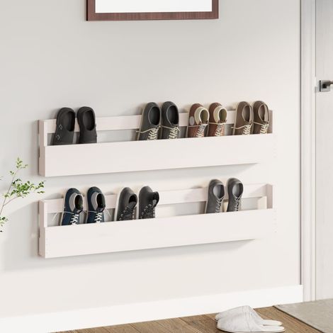 Étagères à chaussures murales 2 pcs Blanc 110x9x23cm Pin massif vidaXL