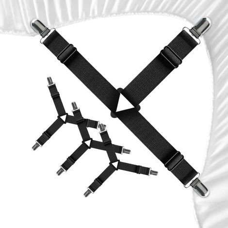 Sangles de drap Sangles de drap pour lits doubles et queen size pour maintenir les draps en place - Sangles d'angle pour drap-housse - Lot de 4, noir (1/4)
